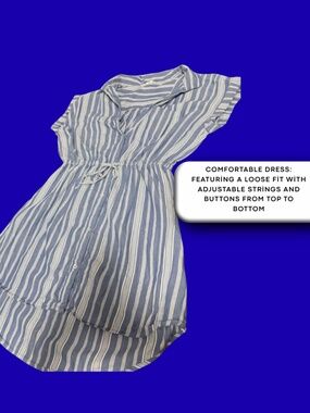 💙 Japna Blue & White Striped Mini Dress | Button Front Tie Waist Casual Summer